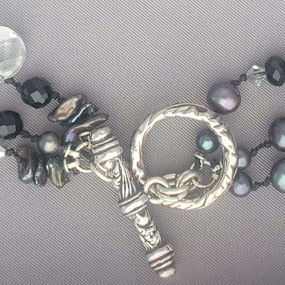 Sterling Silver Fresh Water Pearls with Crystal Necklace - Picture 4 of 6